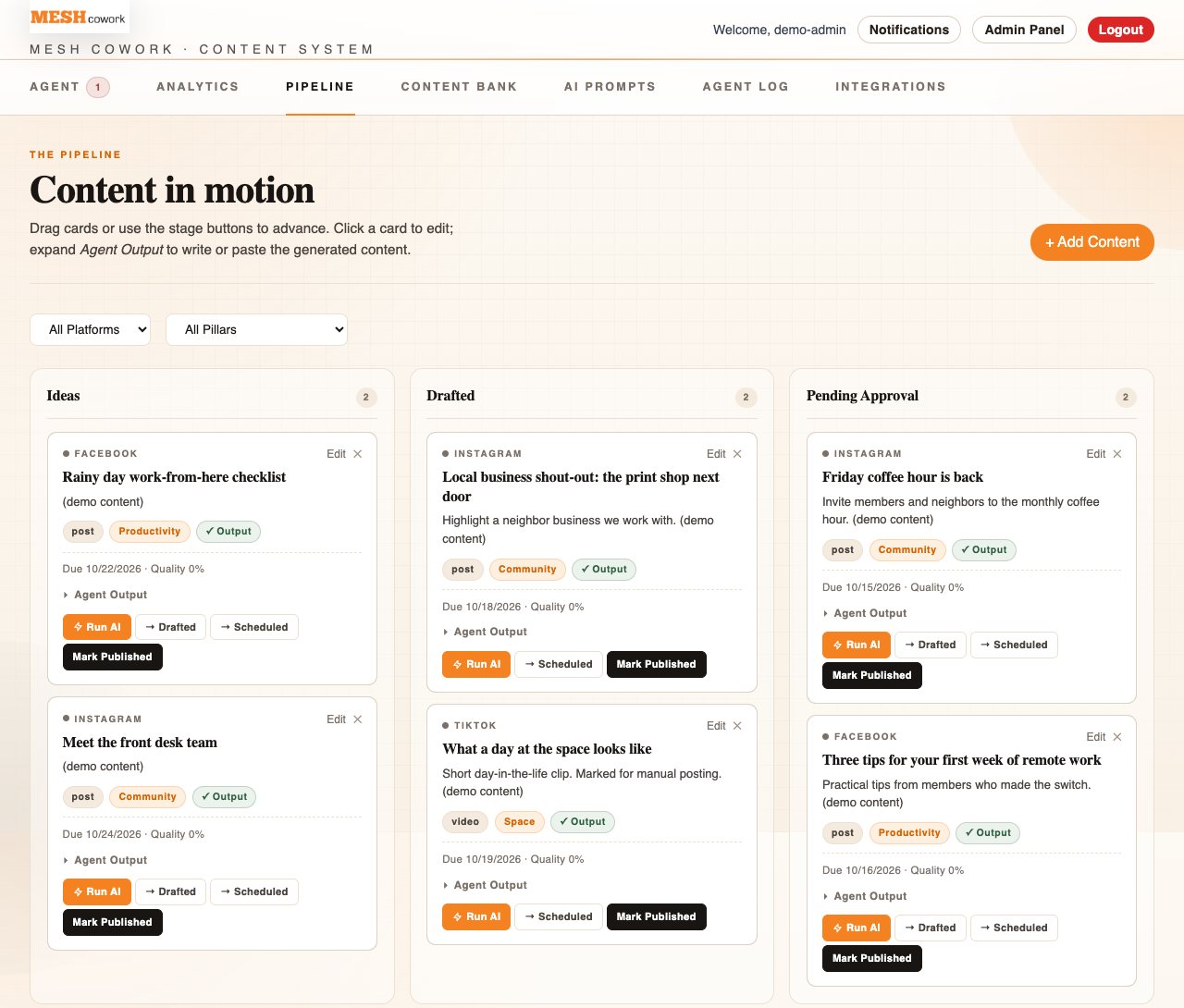 Content engine pipeline board