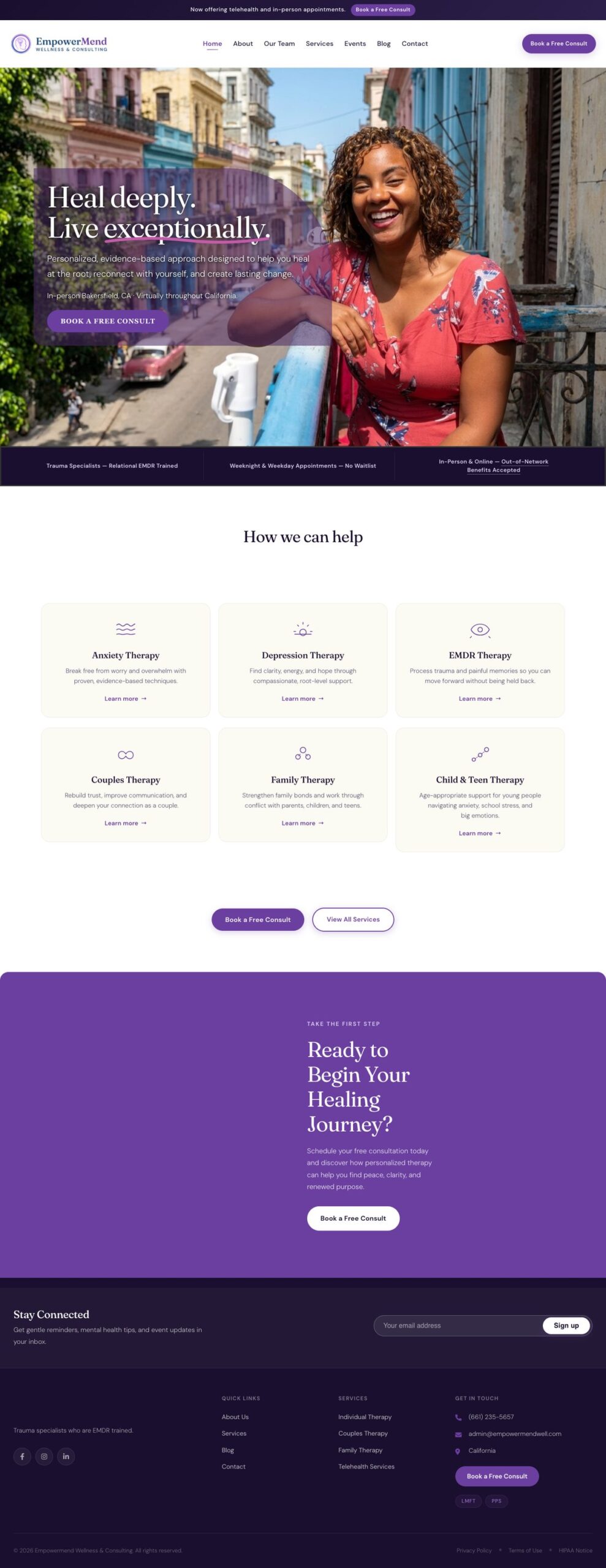 The full redesigned EmpowerMend homepage