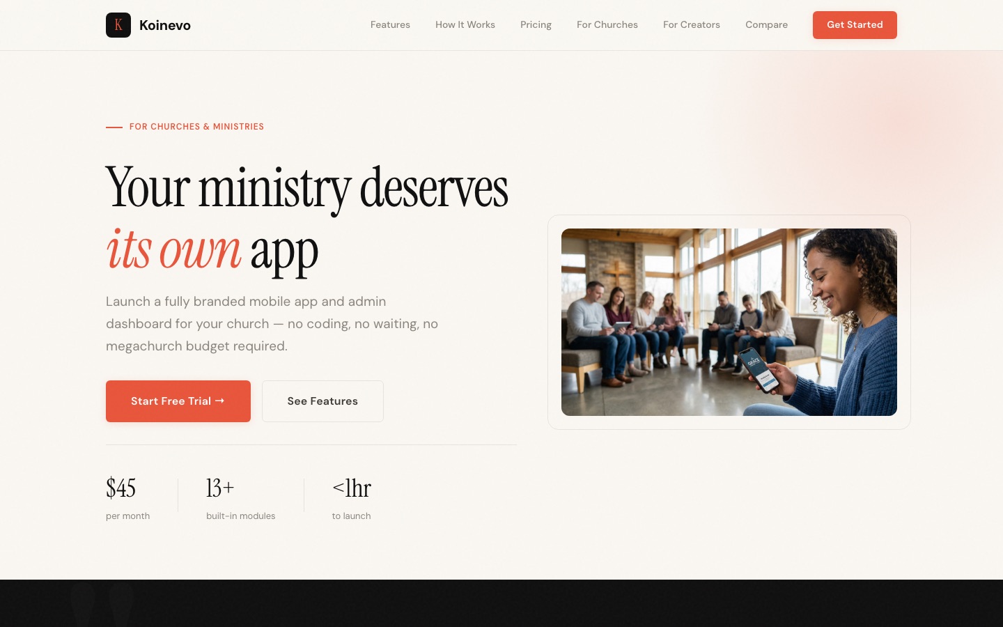 Koinevo homepage, one of two AI-built apps