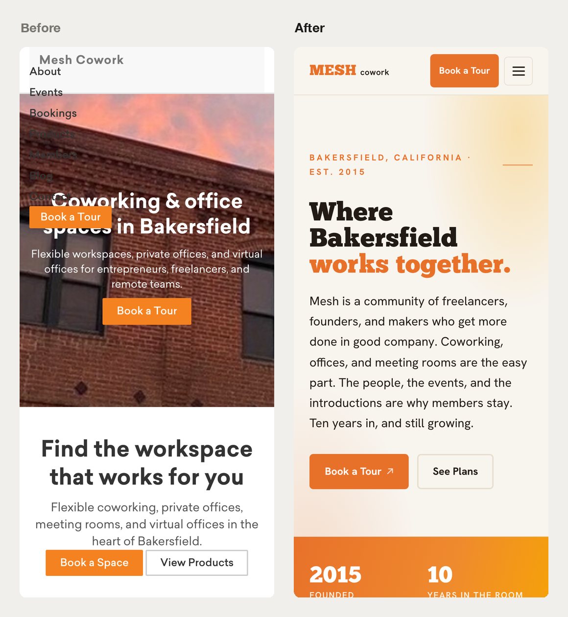 The previous mobile site and the redesigned mobile site