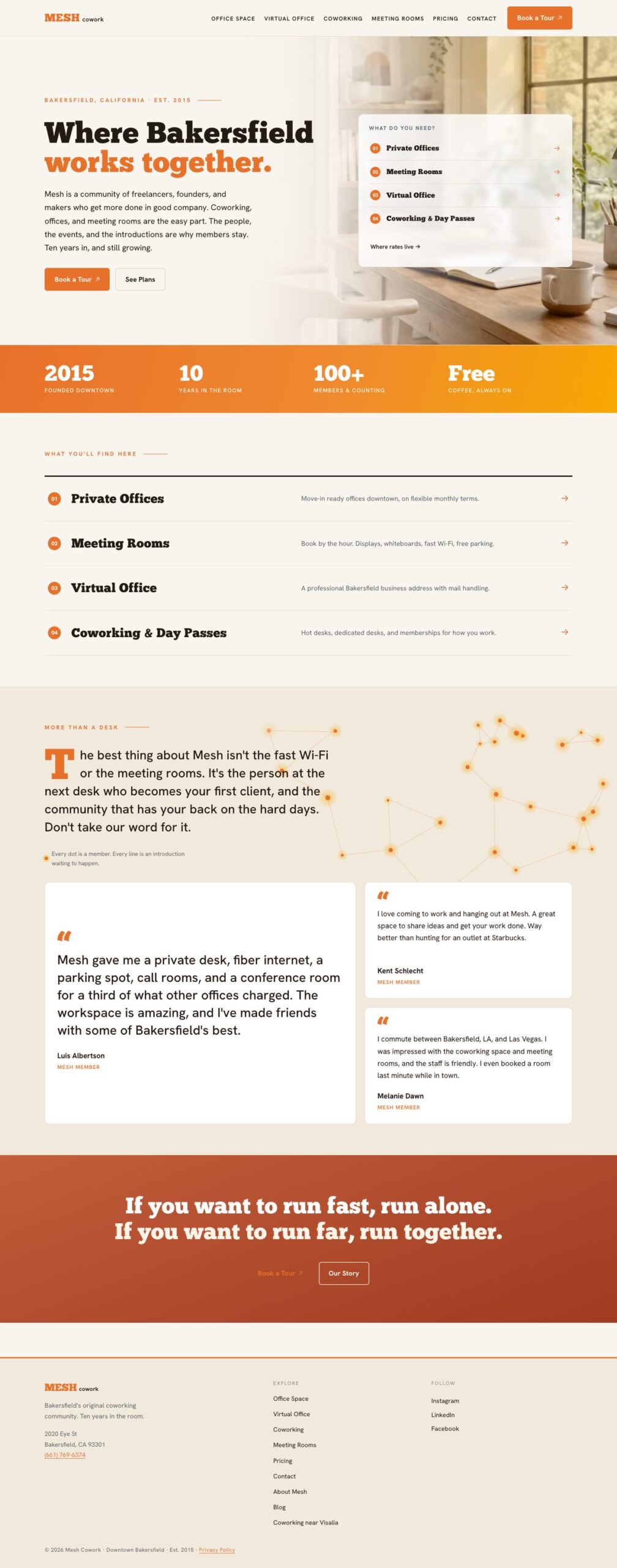 The full redesigned Mesh Cowork homepage