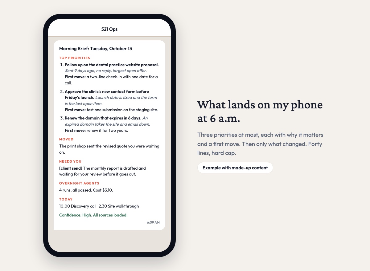Example morning brief on a phone