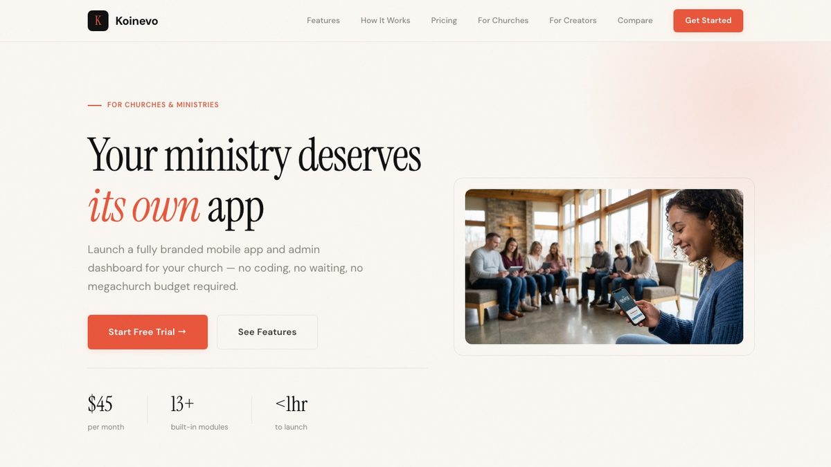 Case study: Koinevo homepage for churches and ministries
